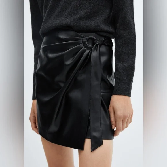 Mango Black Faux Leather Wrap Skirt - Picture 3 of 4